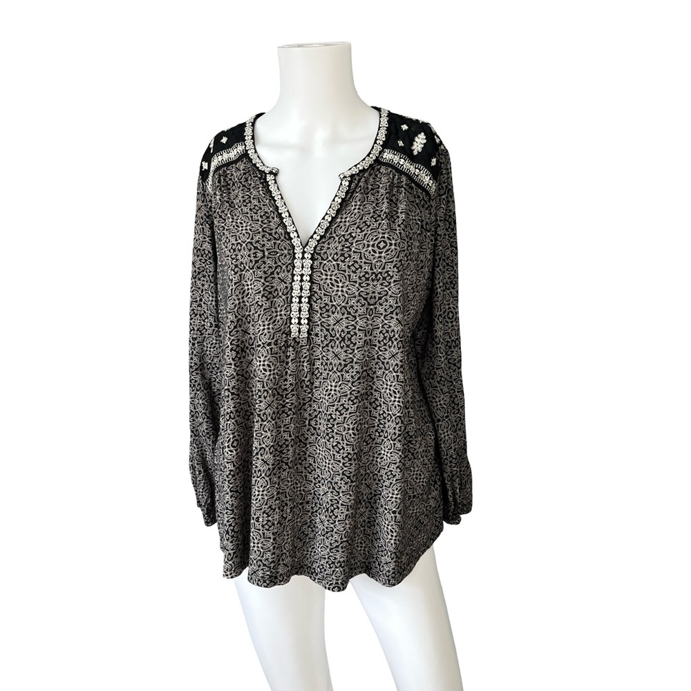 Lucky Brand Bohemian Blouse V Neck Pullover Embroidered Womens Plus Size 1X